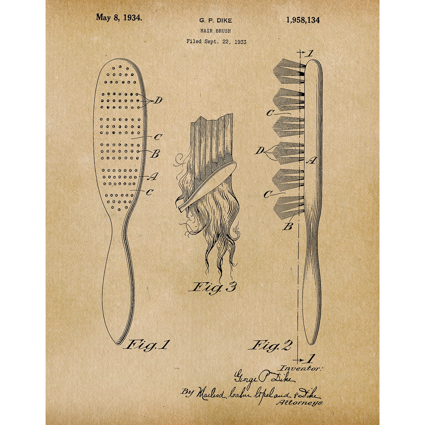 Hair Brush Patent Art Print