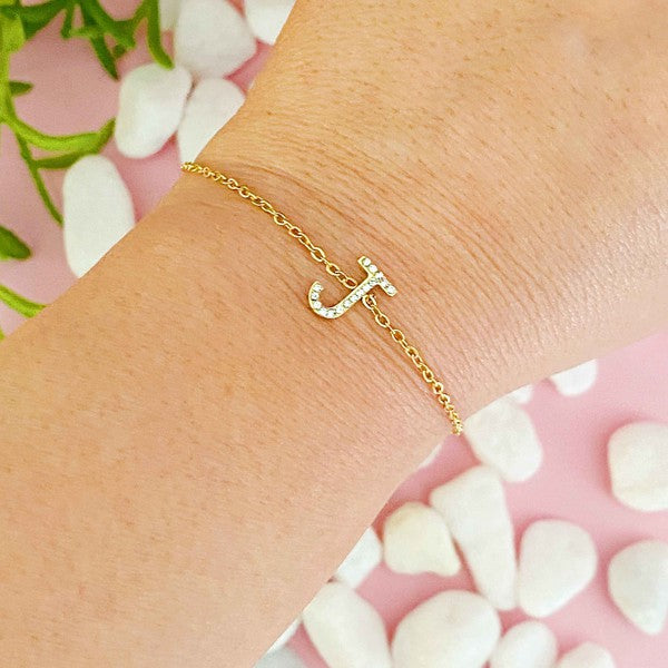 Dainty Sparkle Initial Bracelet (Stainless Steel)