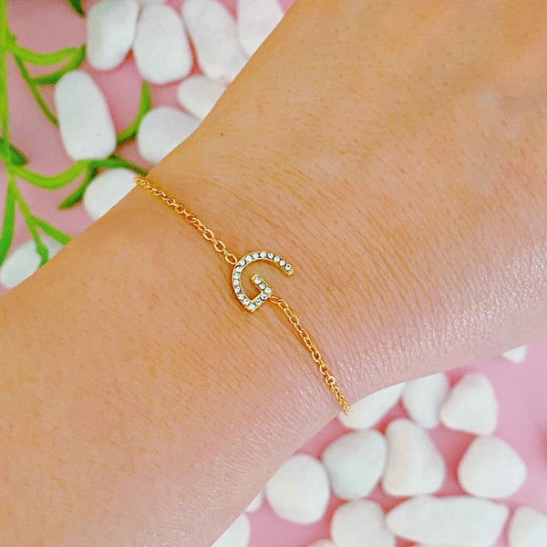 Dainty Sparkle Initial Bracelet (Stainless Steel)