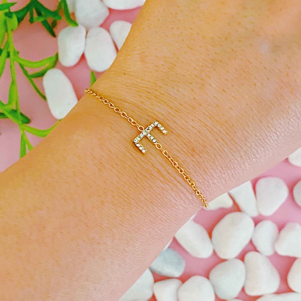 Dainty Sparkle Initial Bracelet (Stainless Steel)