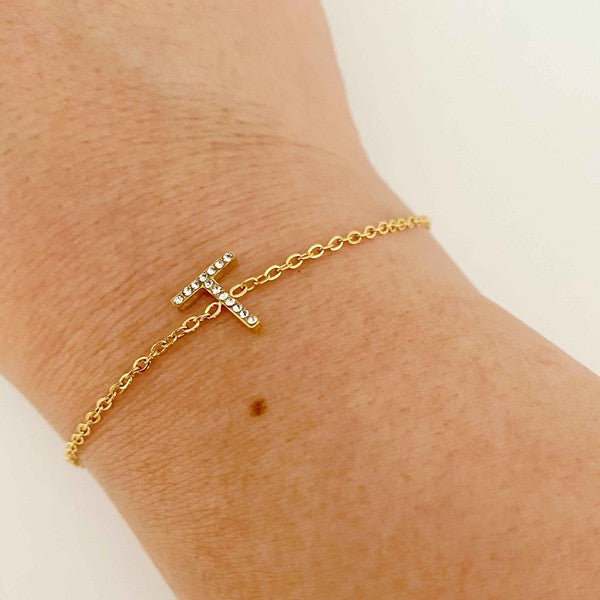 Dainty Sparkle Initial Bracelet (Stainless Steel)