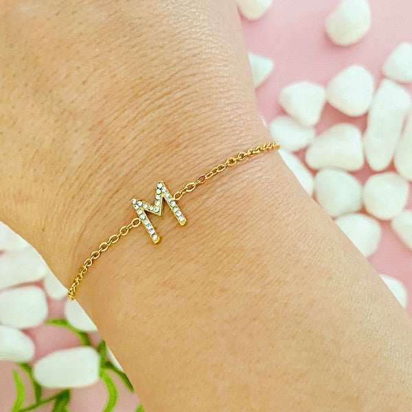 Dainty Sparkle Initial Bracelet (Stainless Steel)