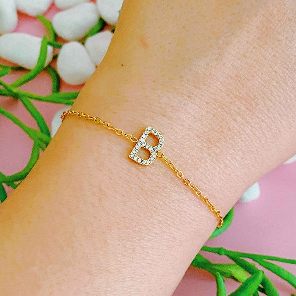 Dainty Sparkle Initial Bracelet (Stainless Steel)