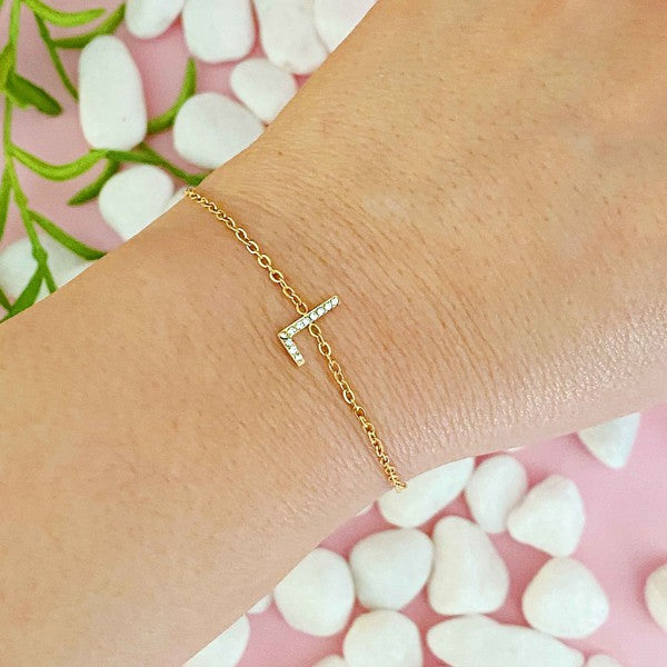 Dainty Sparkle Initial Bracelet (Stainless Steel)