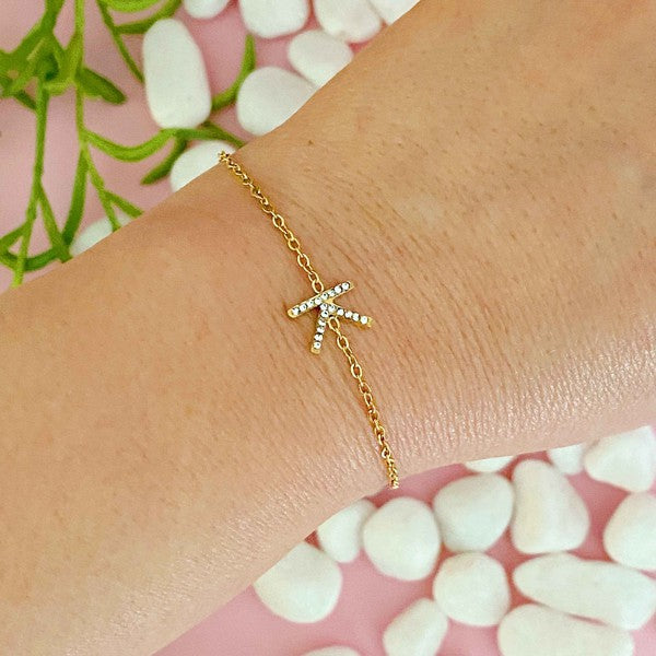 Dainty Sparkle Initial Bracelet (Stainless Steel)