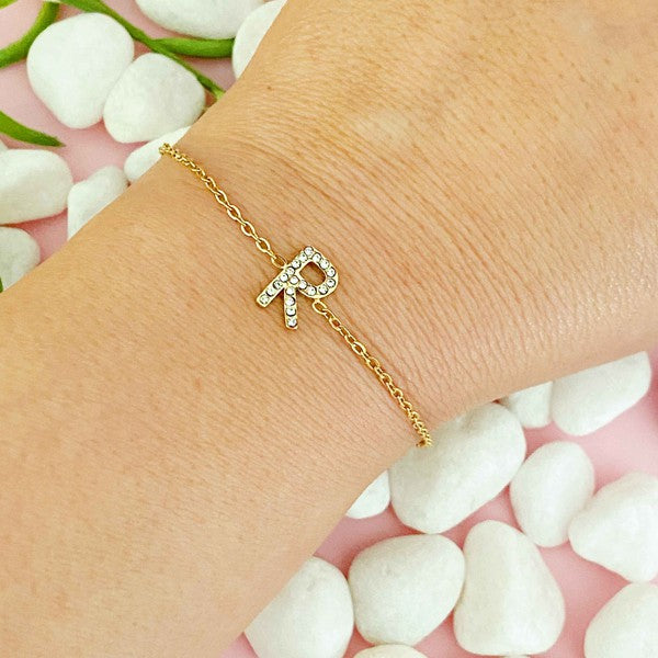 Dainty Sparkle Initial Bracelet (Stainless Steel)