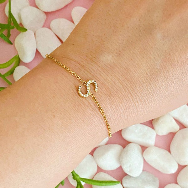 Dainty Sparkle Initial Bracelet (Stainless Steel)