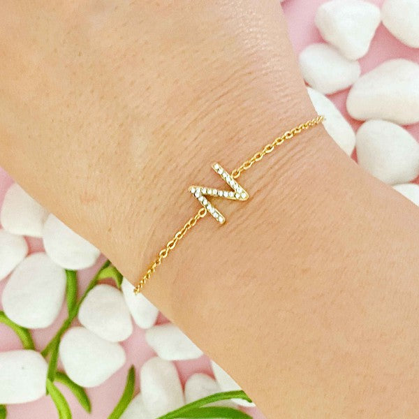 Dainty Sparkle Initial Bracelet (Stainless Steel)