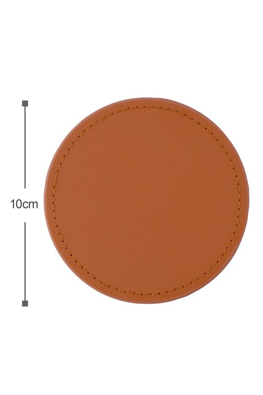 6 Round Leather Coasters Set