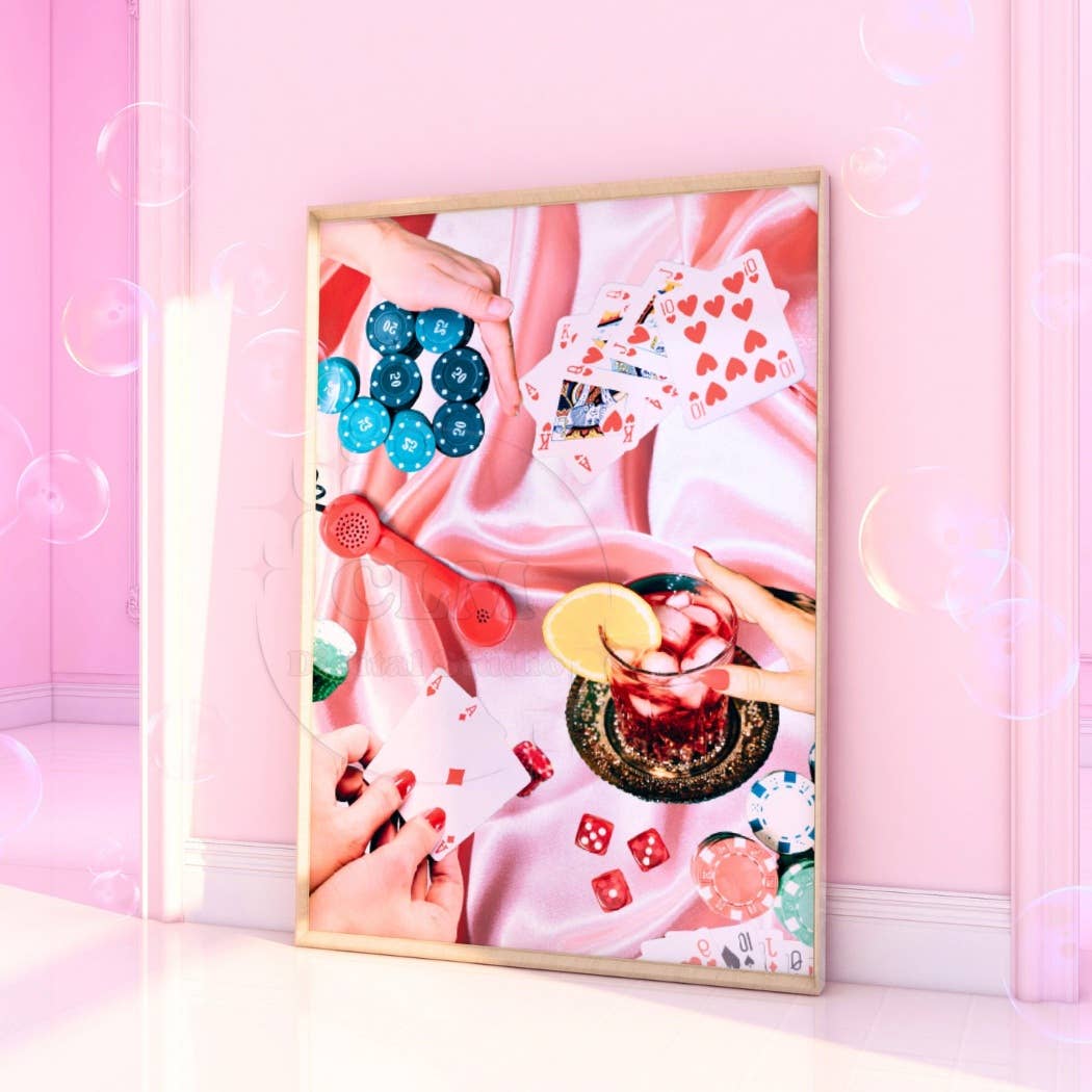 Women Poker Night Playing Cards Cocktails Wall Art Prints
