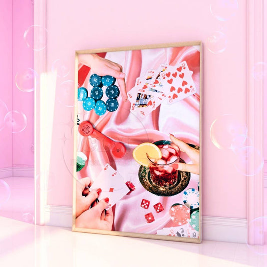 Women Poker Night Playing Cards Cocktails Wall Art Prints