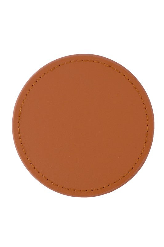 6 Round Leather Coasters Set