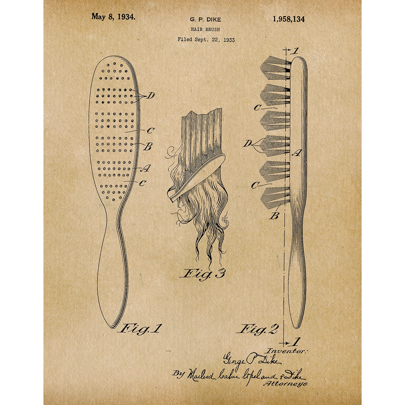 Hair Brush Patent Art Print